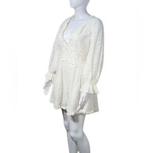 Luxxel White Eyelete Lace Open Back Cotton Romper